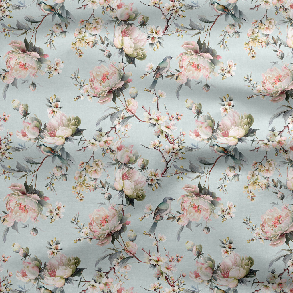 Bird in Blossom Fabric - Eau de Nil Green - Hydrangea Lane Home