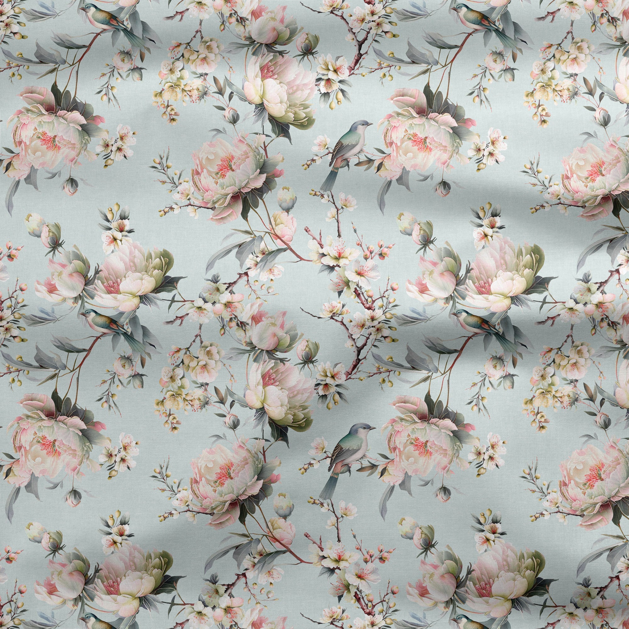 Bird in Blossom Fabric - Eau de Nil Green - Hydrangea Lane Home