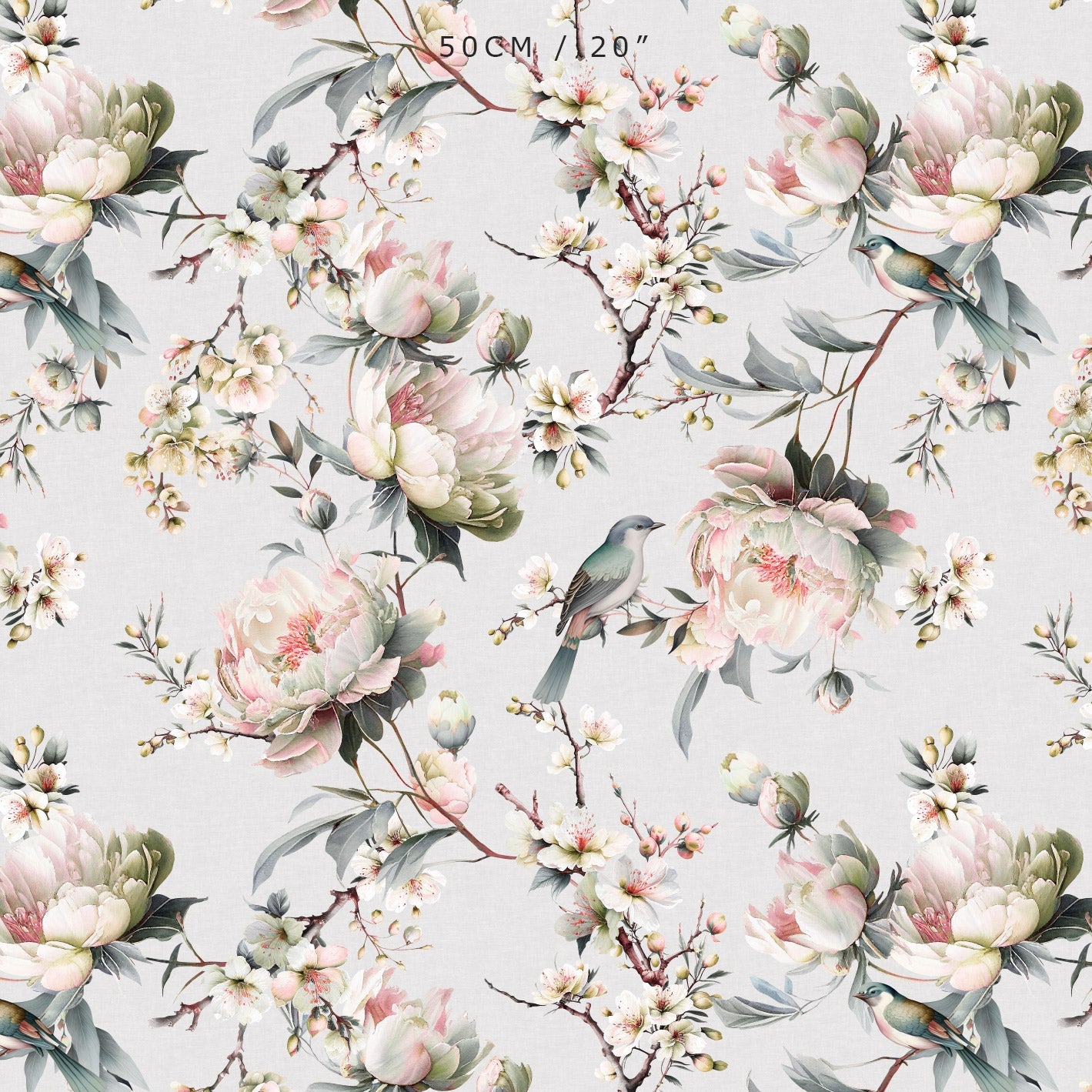 Bird in Blossom Fabric - Linen - Hydrangea Lane Home