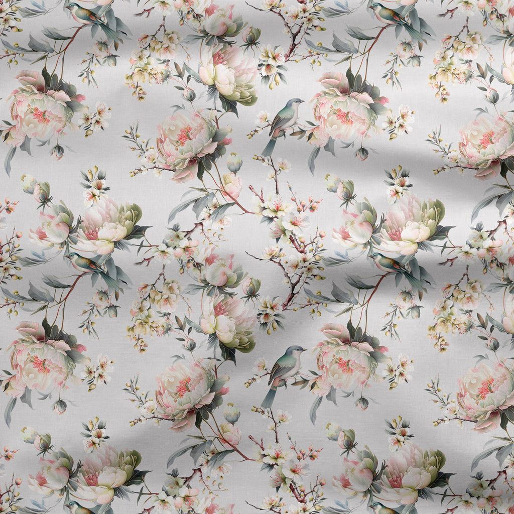 Bird in Blossom Fabric - Linen - Hydrangea Lane Home