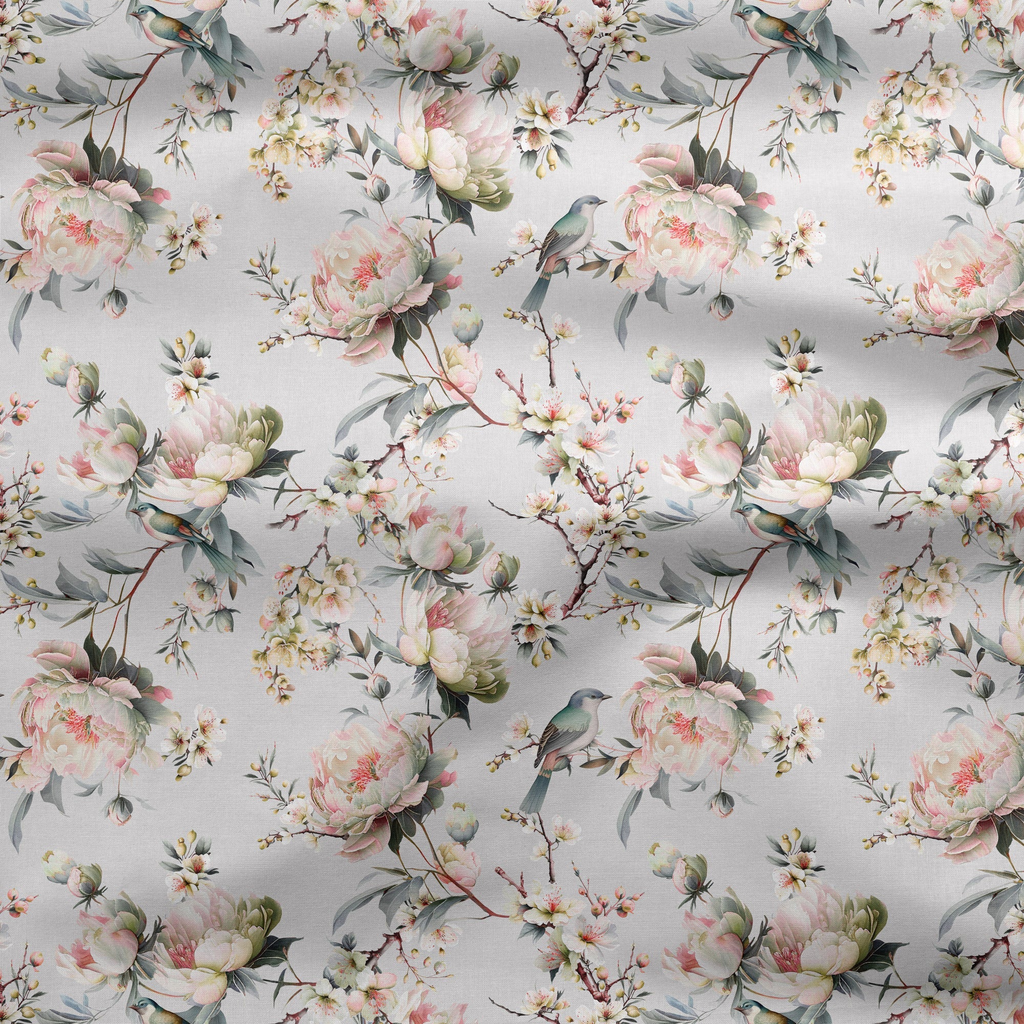 Bird in Blossom Fabric - Linen - Hydrangea Lane Home