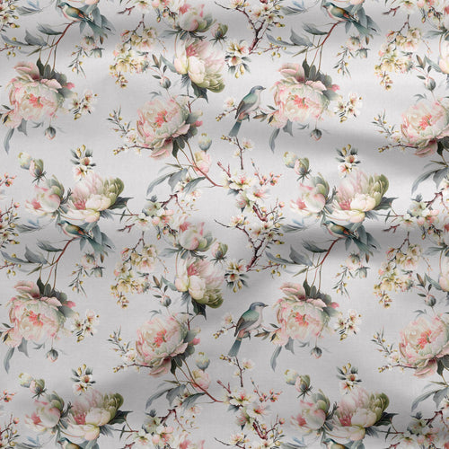 Bird in Blossom Fabric - Linen - Hydrangea Lane Home