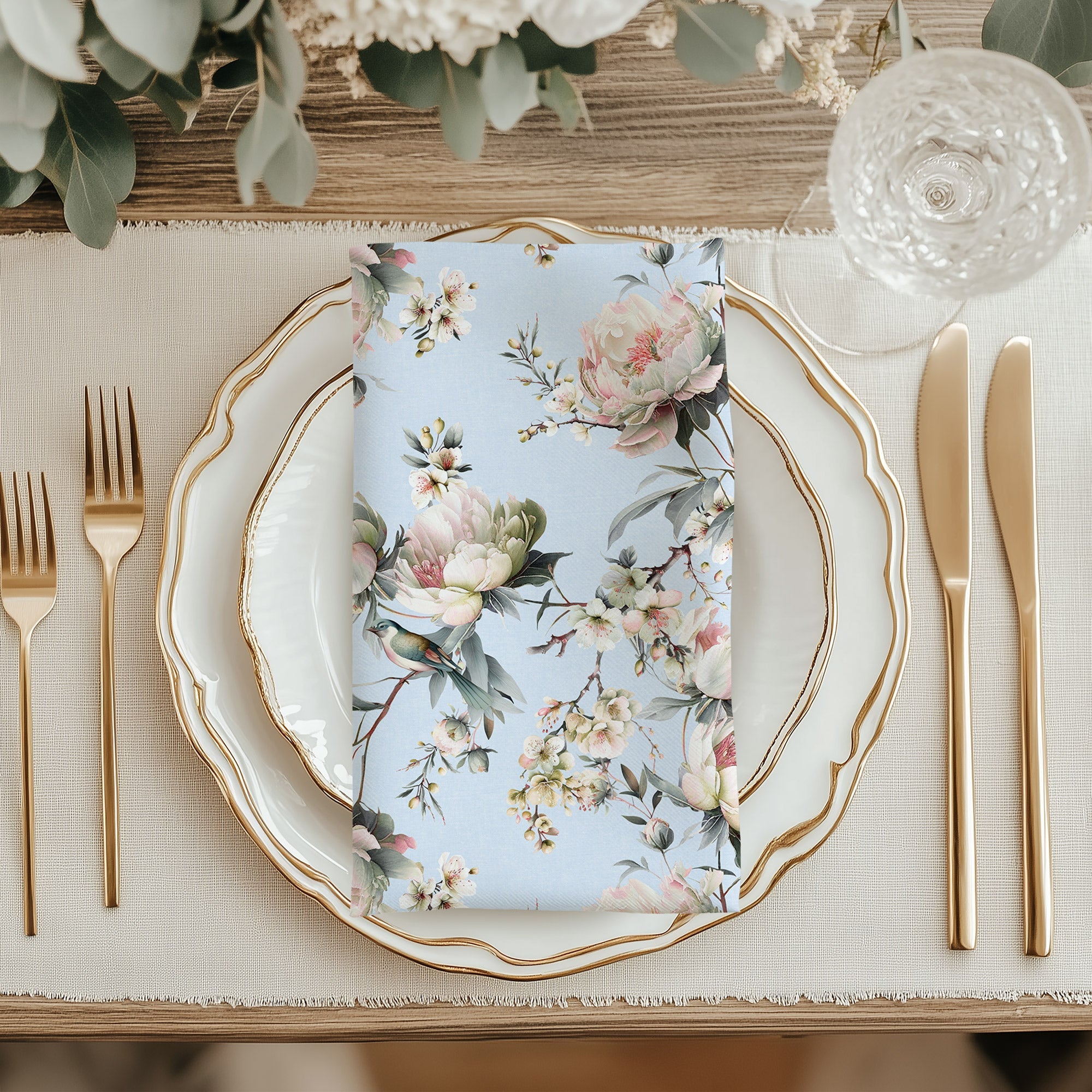 Bird in Blossom Fabric - Serenity Blue - Hydrangea Lane Home