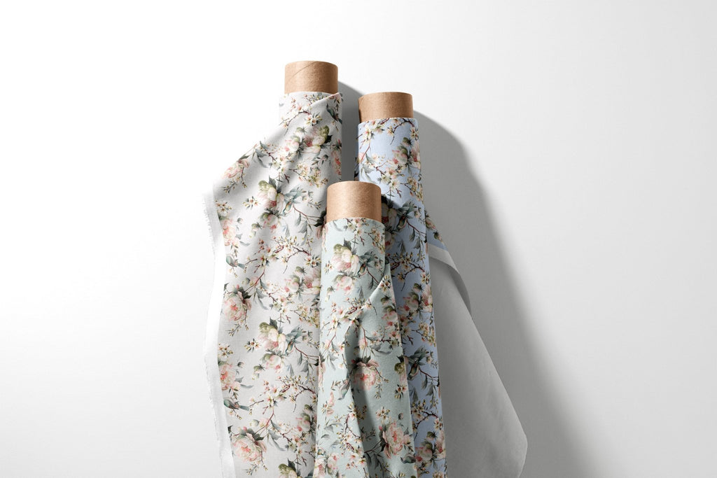 Bird in Blossom Fabric - Serenity Blue - Hydrangea Lane Home