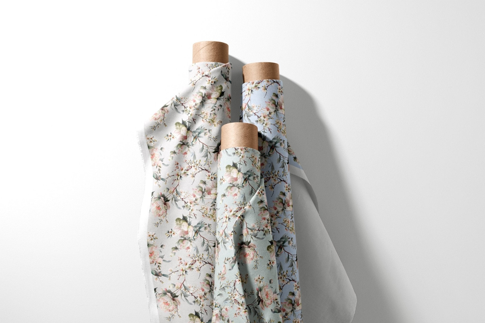 Bird in Blossom Fabric - Serenity Blue - Hydrangea Lane Home