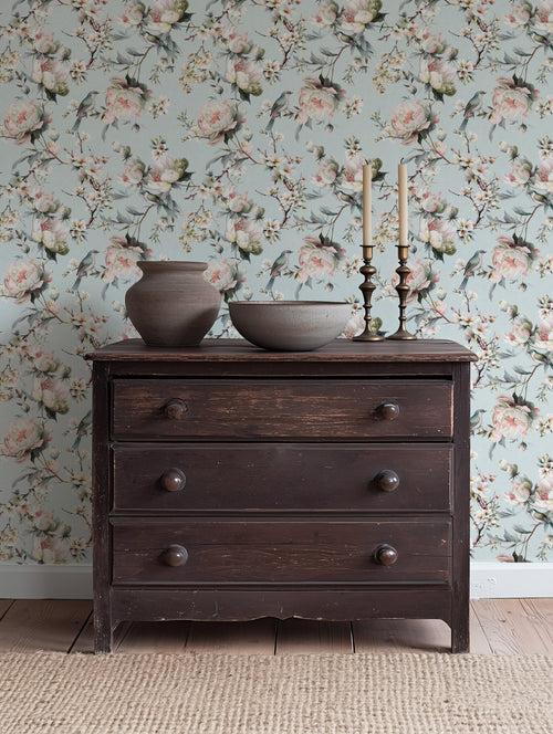 Bird in Blossom Wallpaper - Eau de Nil Green - Hydrangea Lane Home