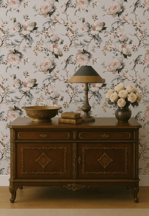 Bird in Blossom Wallpaper - Linen - Hydrangea Lane Home