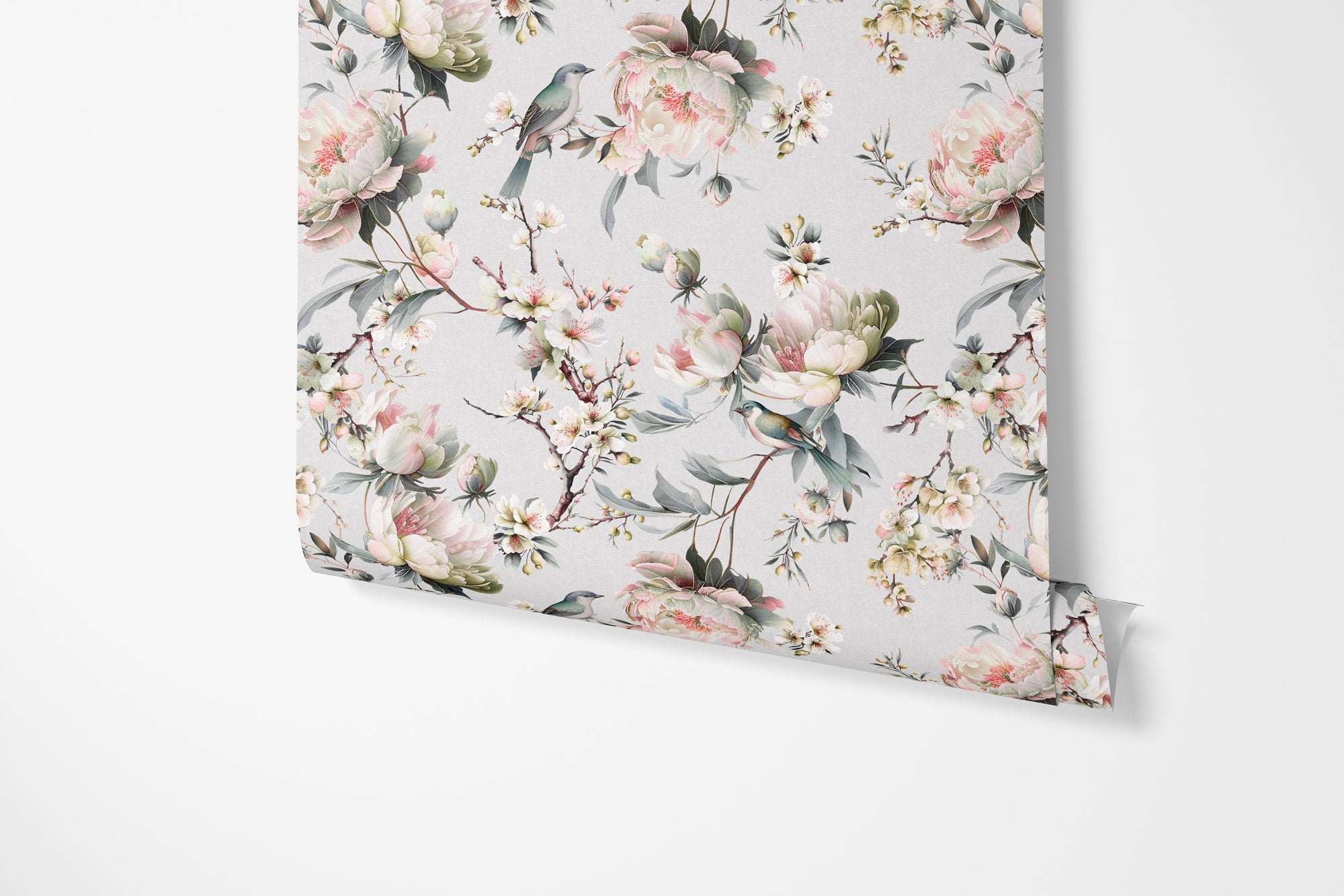 Bird in Blossom Wallpaper - Linen - Hydrangea Lane Home