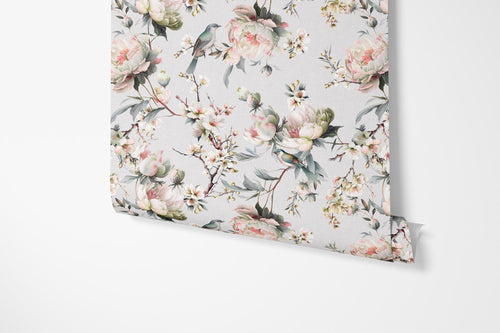 Bird in Blossom Wallpaper - Linen - Hydrangea Lane Home