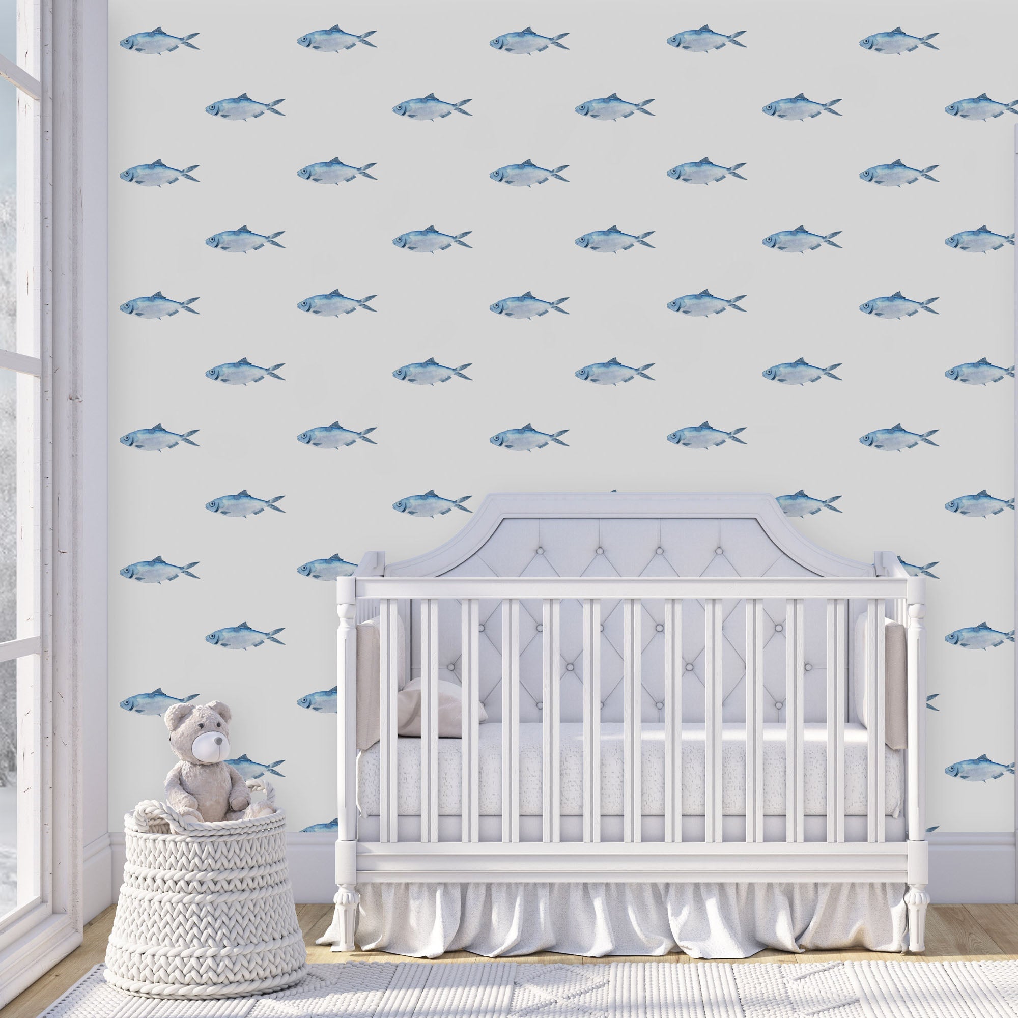 Blue Fish Coastal Wallpaper - Hydrangea Lane Home