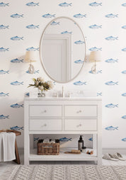 Blue Fish Coastal Wallpaper - Hydrangea Lane Home