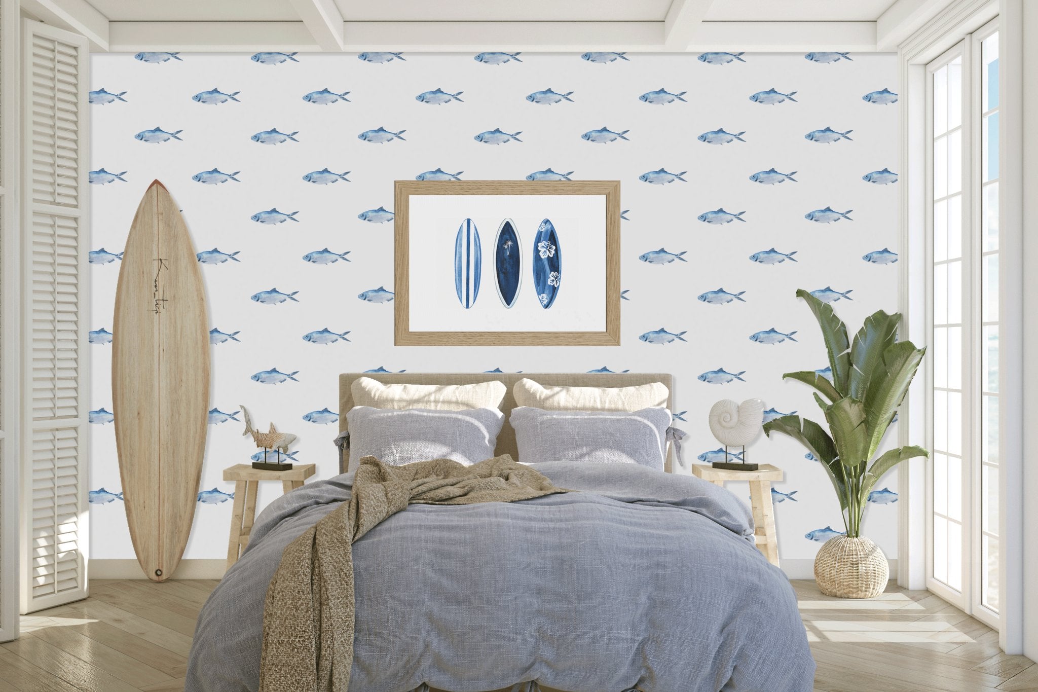 Blue Fish Coastal Wallpaper - Hydrangea Lane Home