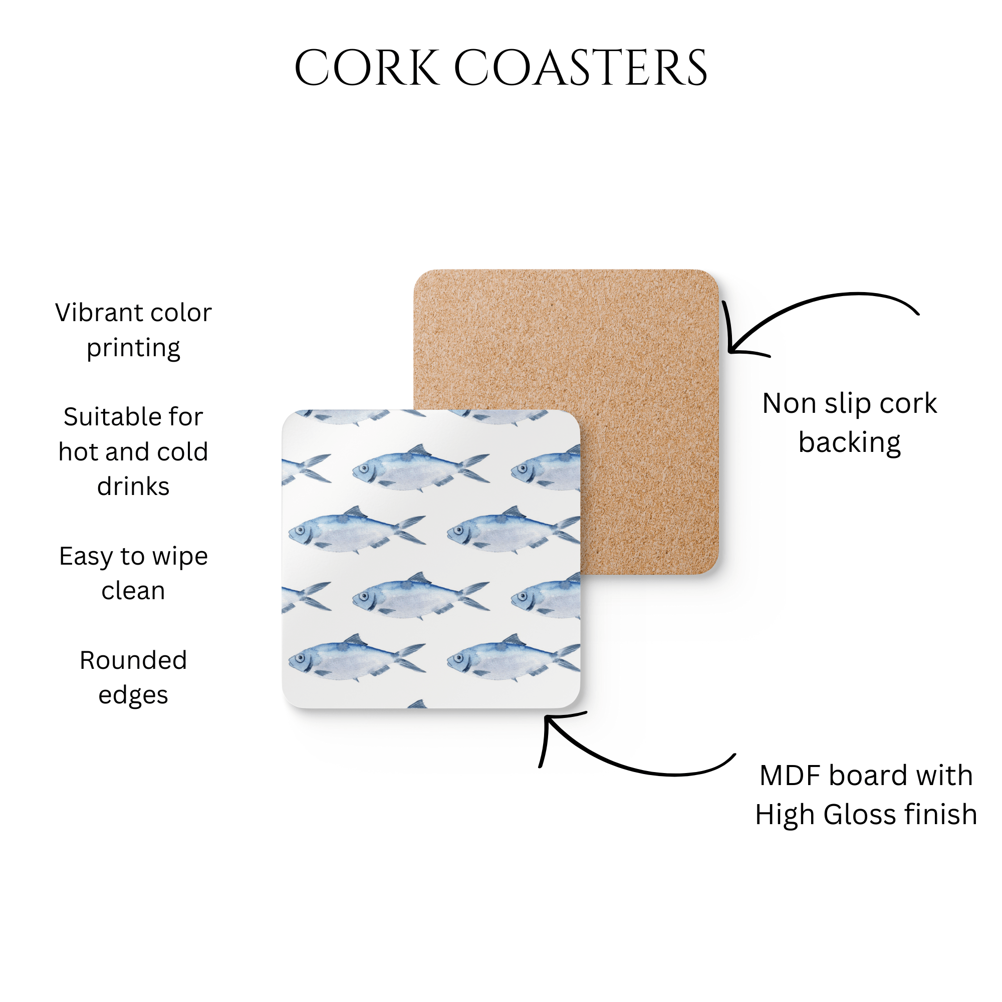 Blue Fish Set of 4 Drink Coasters - Hydrangea Lane Home