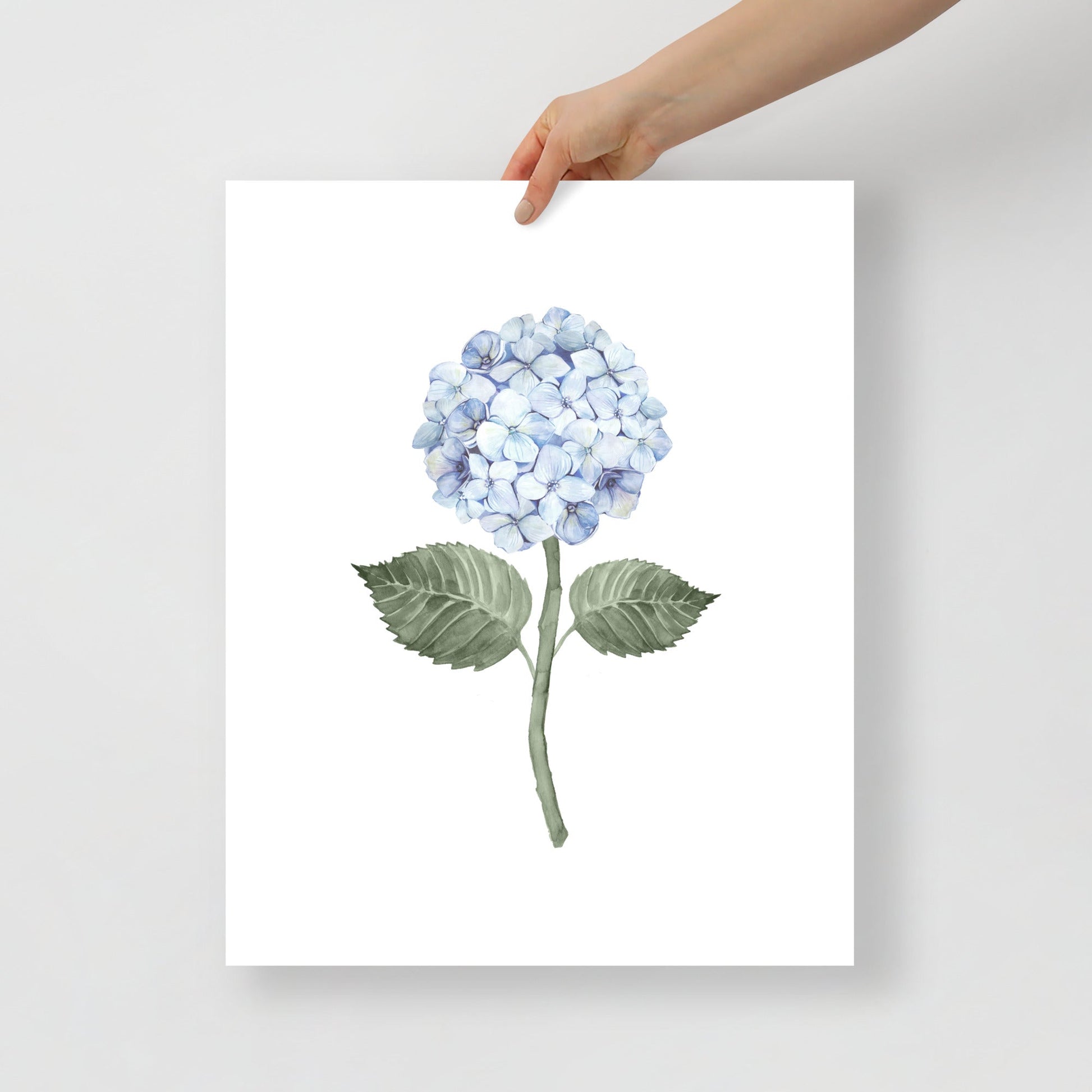 Blue Hydrangea Stem Single Watercolour Art Print - Hydrangea Lane Home