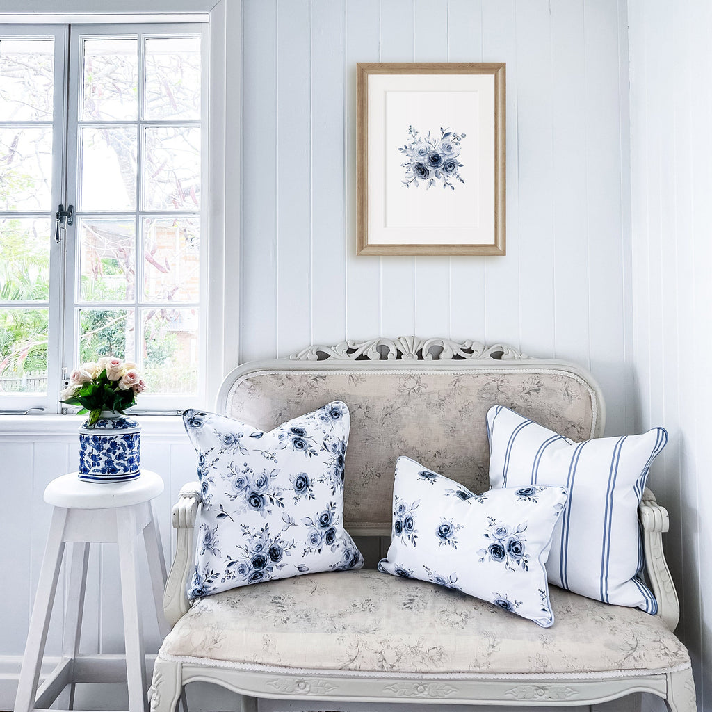 Blue Roses Botanical Art Print - Bouquet of 5 - Hydrangea Lane Home