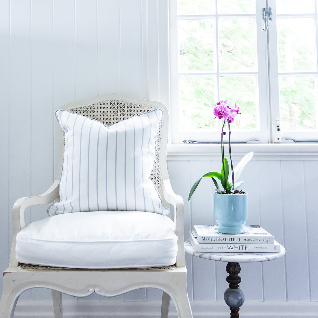 Breton Stripe Fabric - Dove - Hydrangea Lane Home
