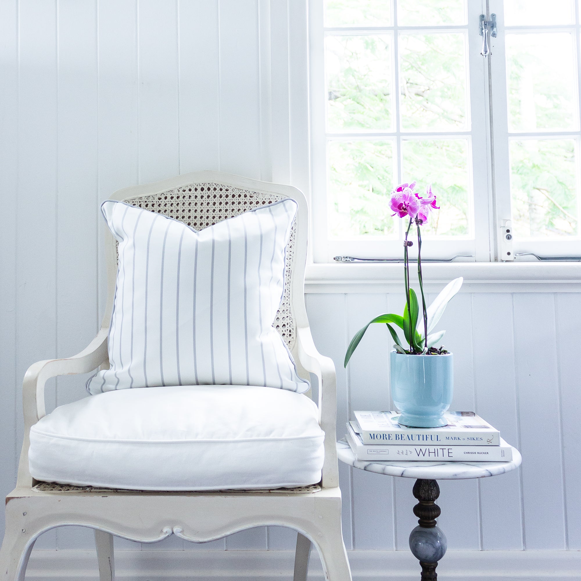 Breton Stripe Fabric - Dove - Hydrangea Lane Home