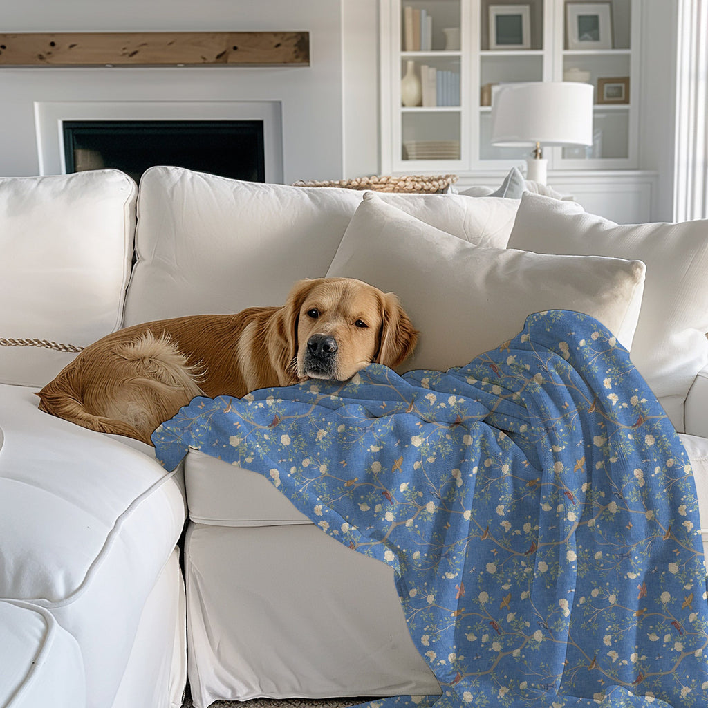Camellia Garden Blue Soft Throw Fleece Blanket - Hydrangea Lane Home