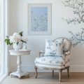 Camellia Garden Chinoiserie Art Print - Left on Serenity Blue - Hydrangea Lane Home