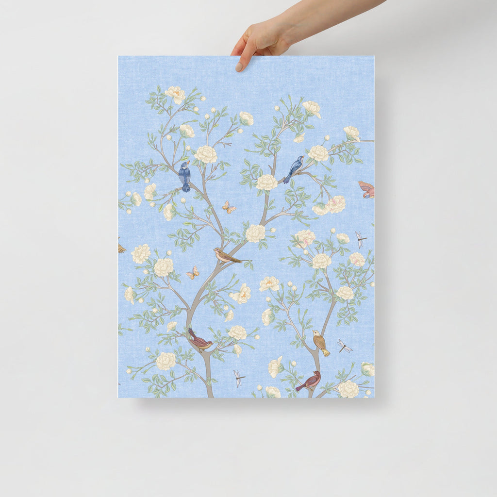 Camellia Garden Chinoiserie Art Print - Right on Serenity Blue - Hydrangea Lane Home