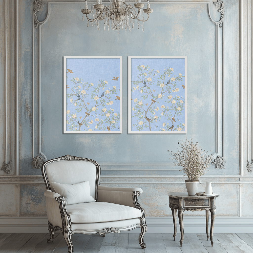Camellia Garden Chinoiserie Art Print - Right on Serenity Blue - Hydrangea Lane Home