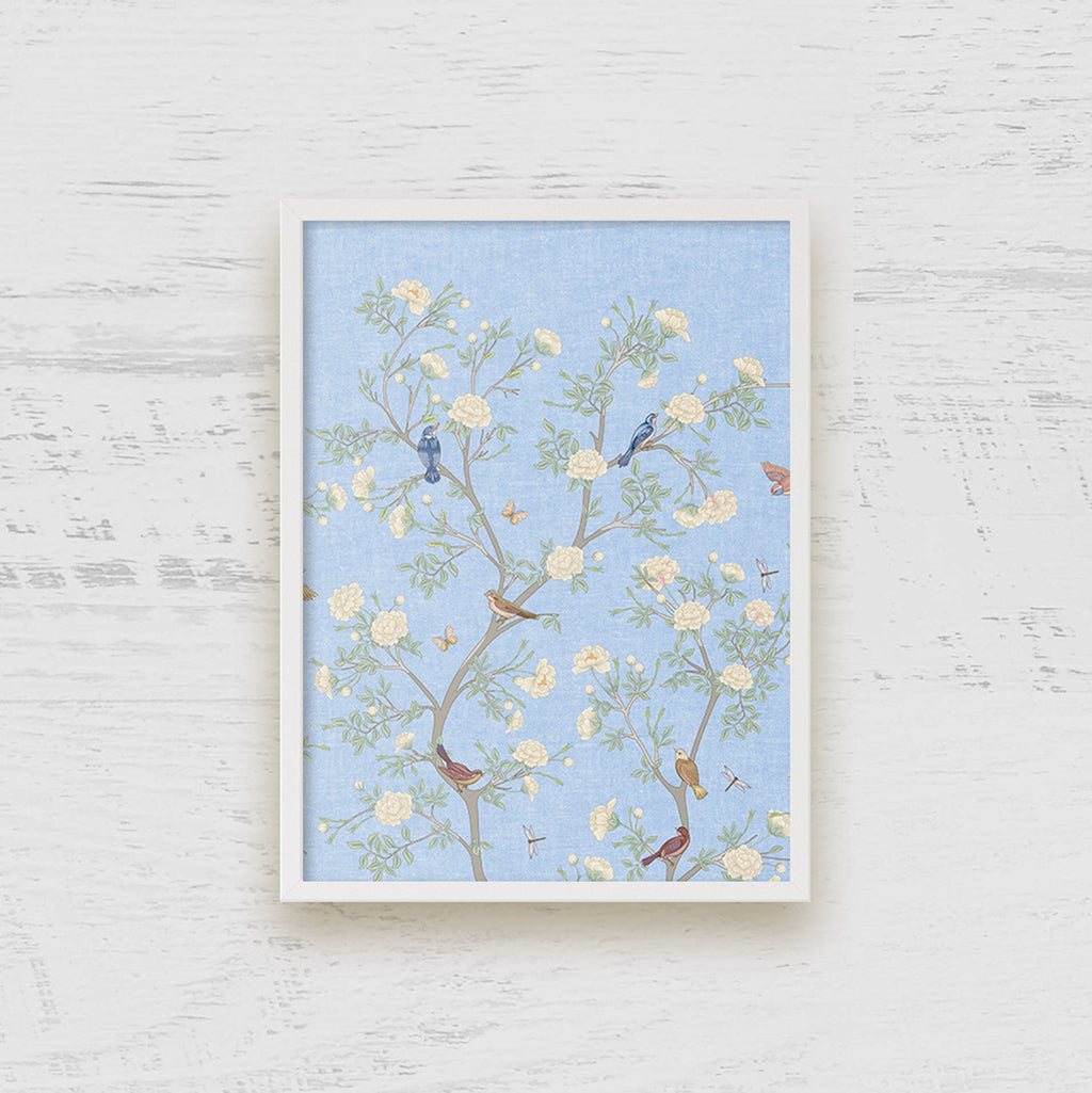 Camellia Garden Chinoiserie Art Print - Right on Serenity Blue - Hydrangea Lane Home