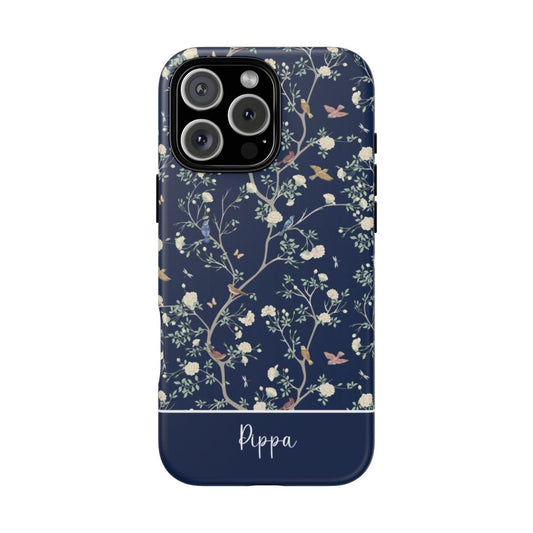 Camellia Garden Navy Blue Tough iPhone Case - Hydrangea Lane Home