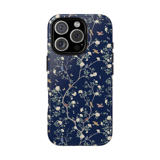 Camellia Garden Navy Blue Tough iPhone Case - Hydrangea Lane Home