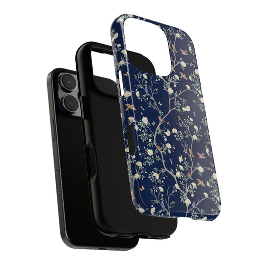 Camellia Garden Navy Blue Tough iPhone Case - Hydrangea Lane Home