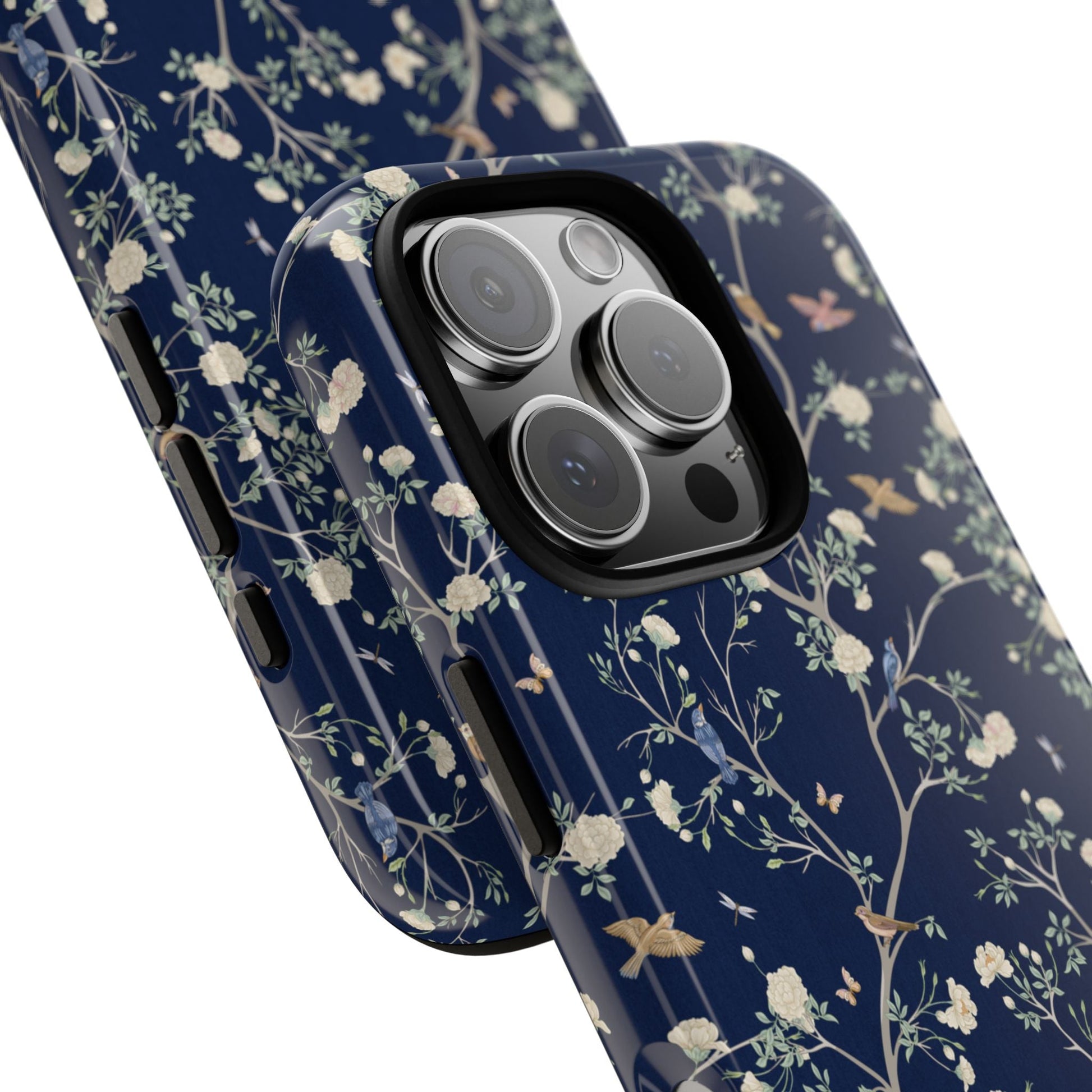 Camellia Garden Navy Blue Tough iPhone Case - Hydrangea Lane Home