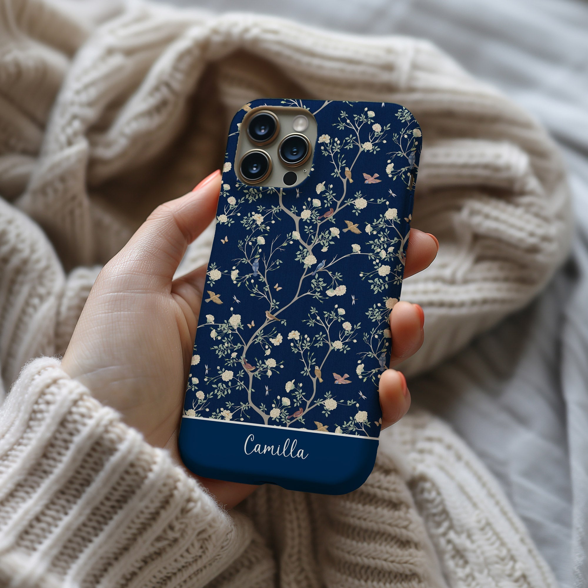 Camellia Garden Navy Blue Tough iPhone Case - Hydrangea Lane Home