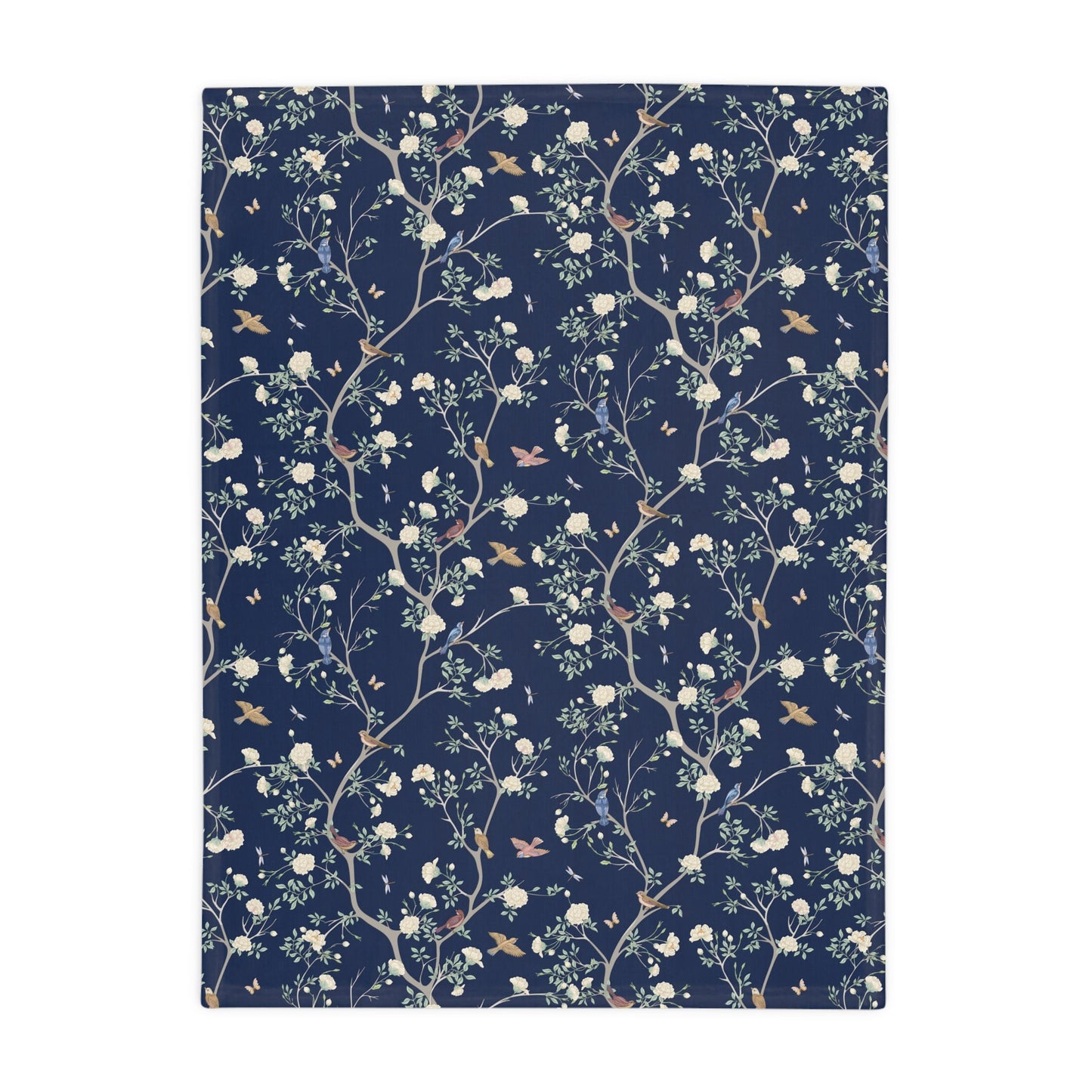 Camellia Garden Navy Soft Throw Fleece Blanket - Hydrangea Lane Home