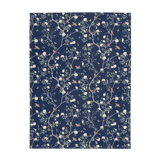 Camellia Garden Navy Soft Throw Fleece Blanket - Hydrangea Lane Home