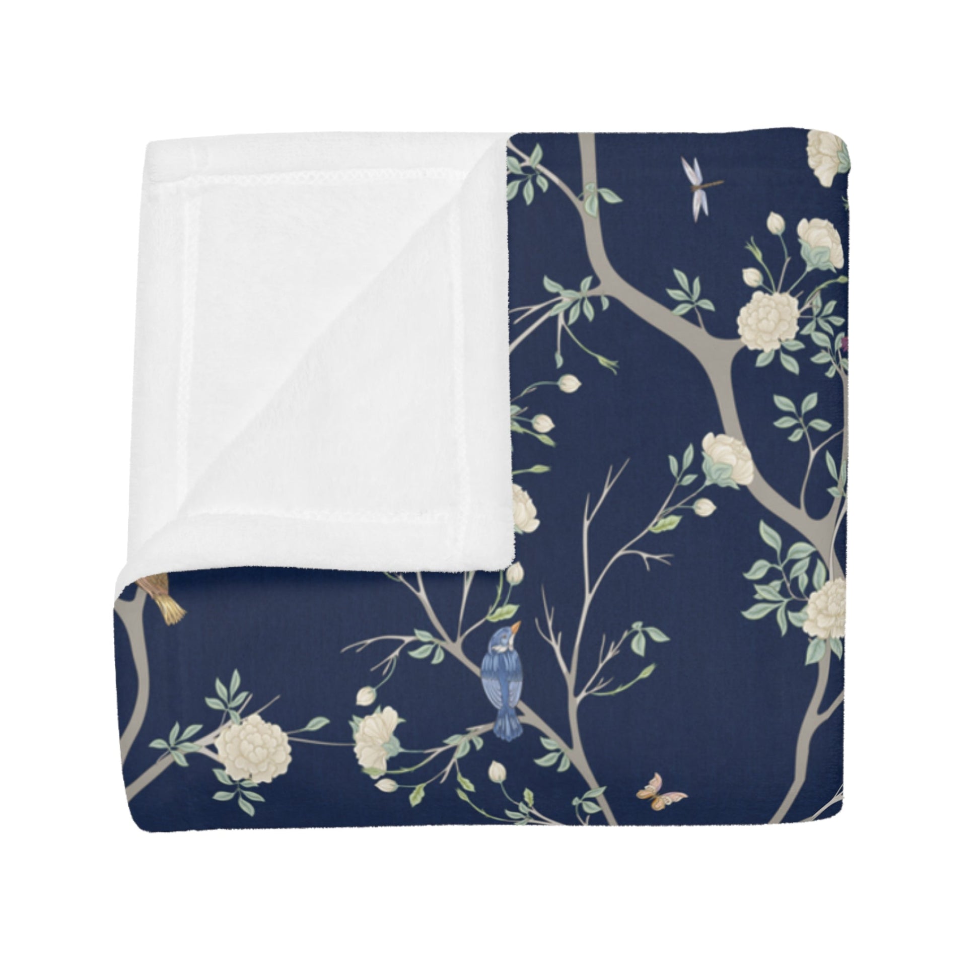 Camellia Garden Navy Soft Throw Fleece Blanket - Hydrangea Lane Home