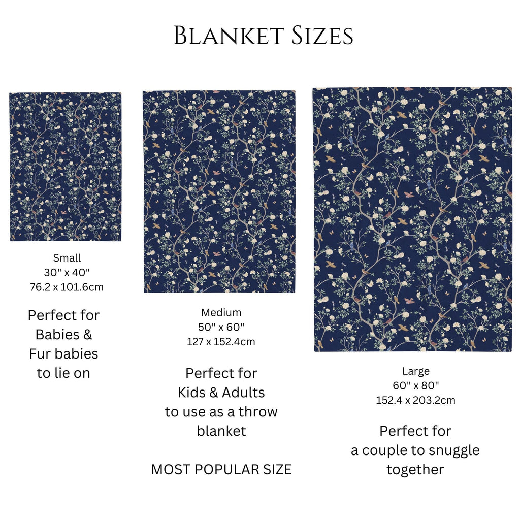 Camellia Garden Navy Soft Throw Fleece Blanket - Hydrangea Lane Home