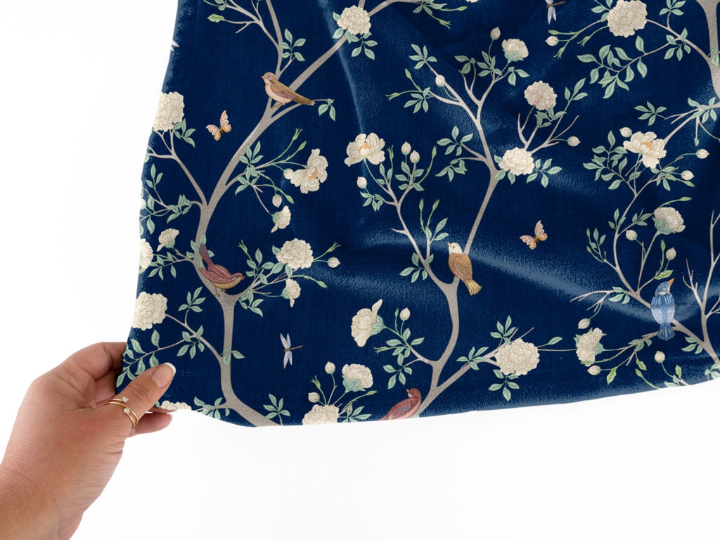 Camellia Garden Navy Soft Throw Fleece Blanket - Hydrangea Lane Home