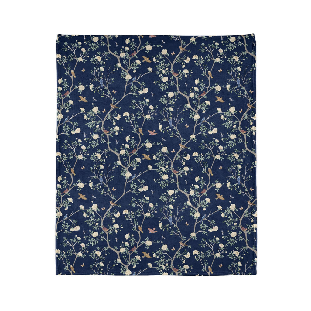 Camellia Garden Soft Fleece Blanket - Navy Blue - Hydrangea Lane Home