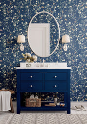 Camellia Garden Wallpaper - Navy - Hydrangea Lane Home