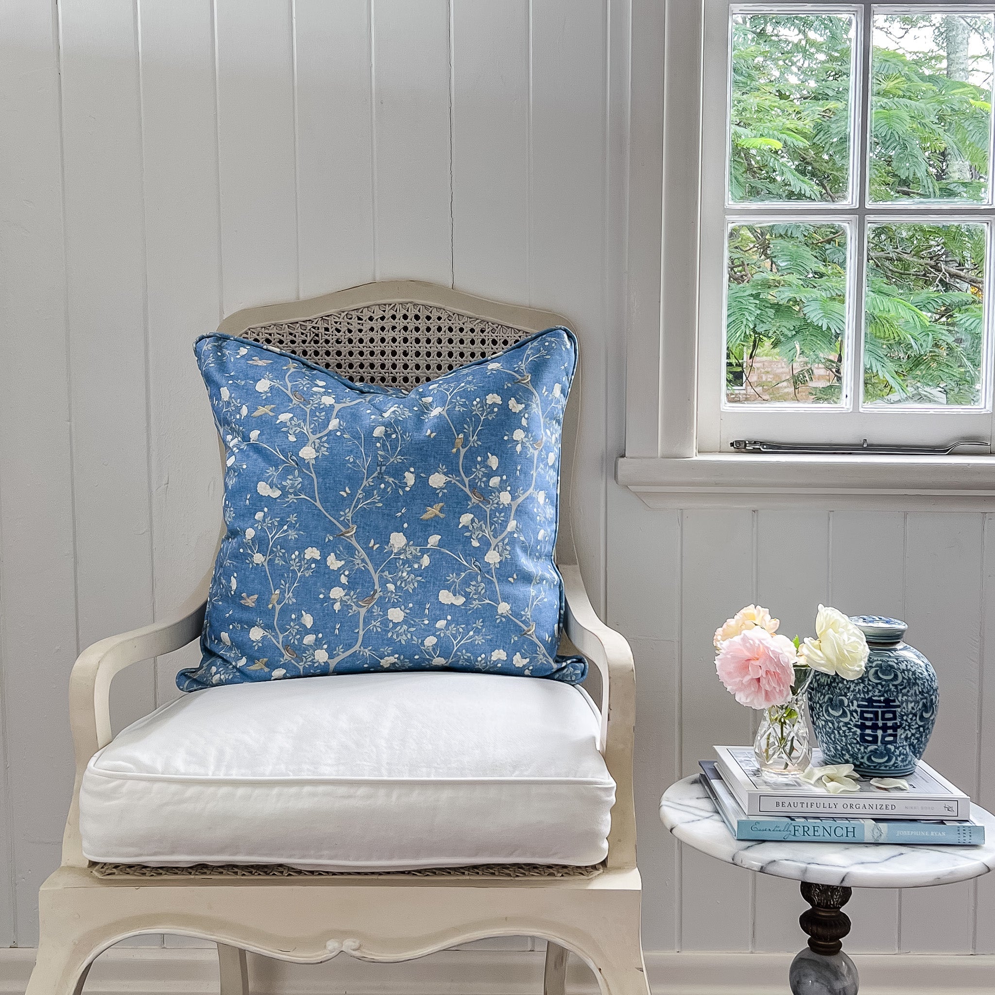 Camellia Garden White Cushion - Hydrangea Lane Home