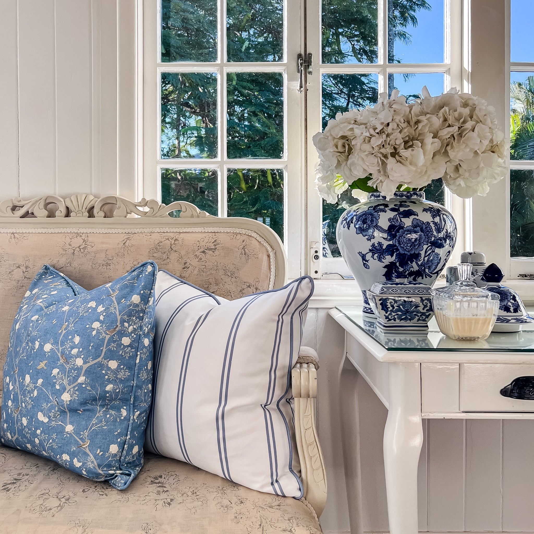 Camellia Garden White Cushion - Breeze - Hydrangea Lane Home