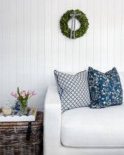 Camellia Garden White Cushion - Navy - Hydrangea Lane Home