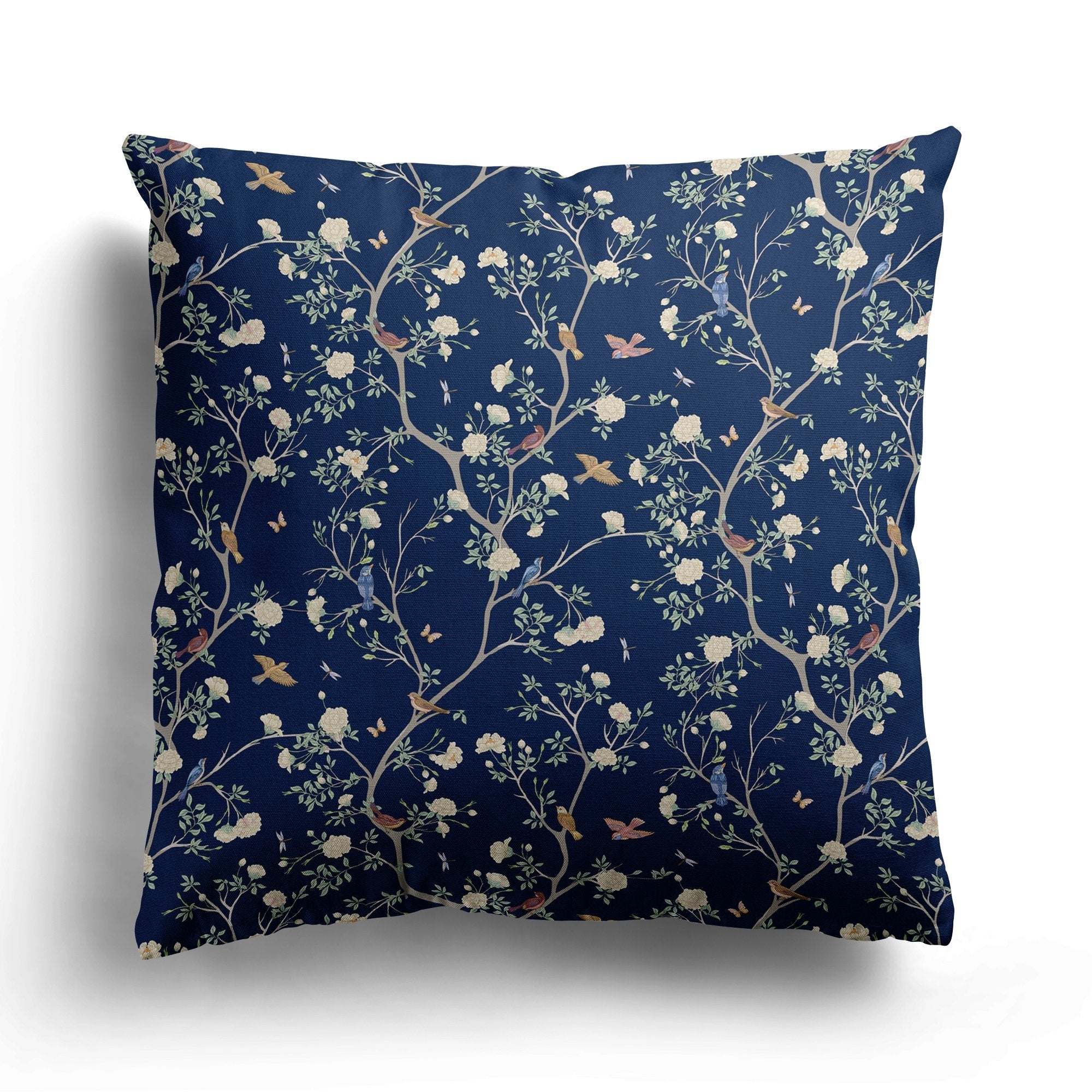 Camellia Garden White Cushion - Navy - Hydrangea Lane Home