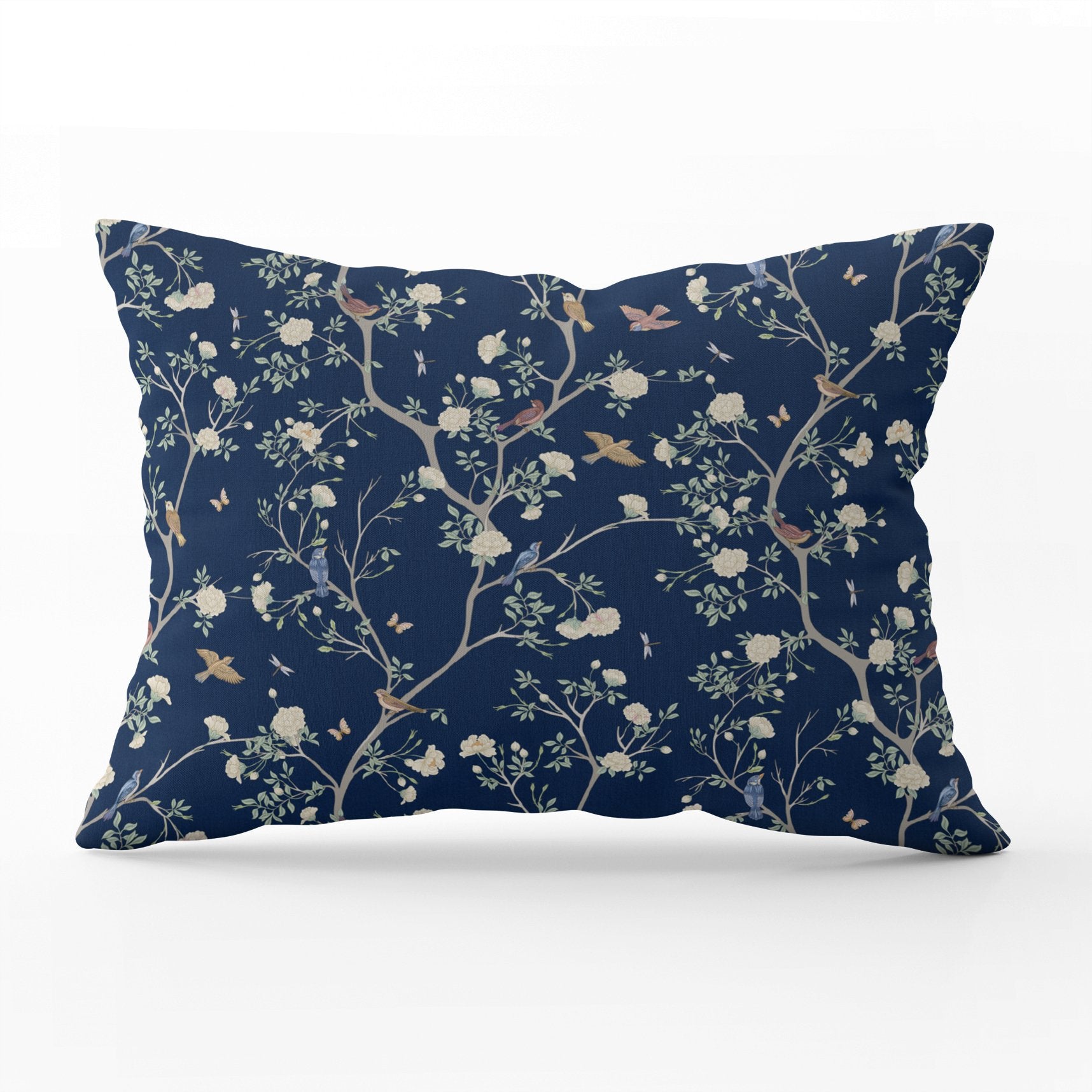 Camellia Garden White Cushion - Navy - Hydrangea Lane Home