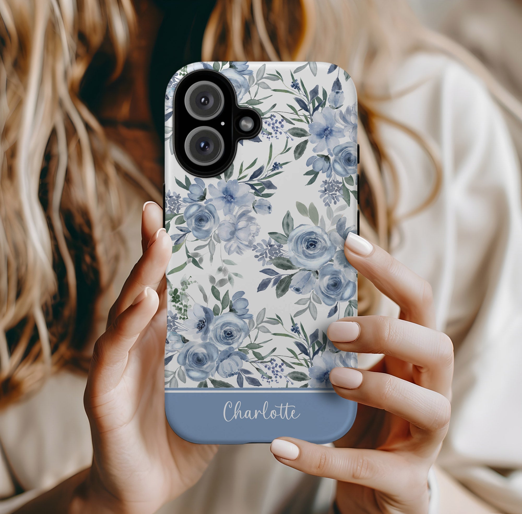 Charlotte Blue Roses Tough iPhone Case - Hydrangea Lane Home