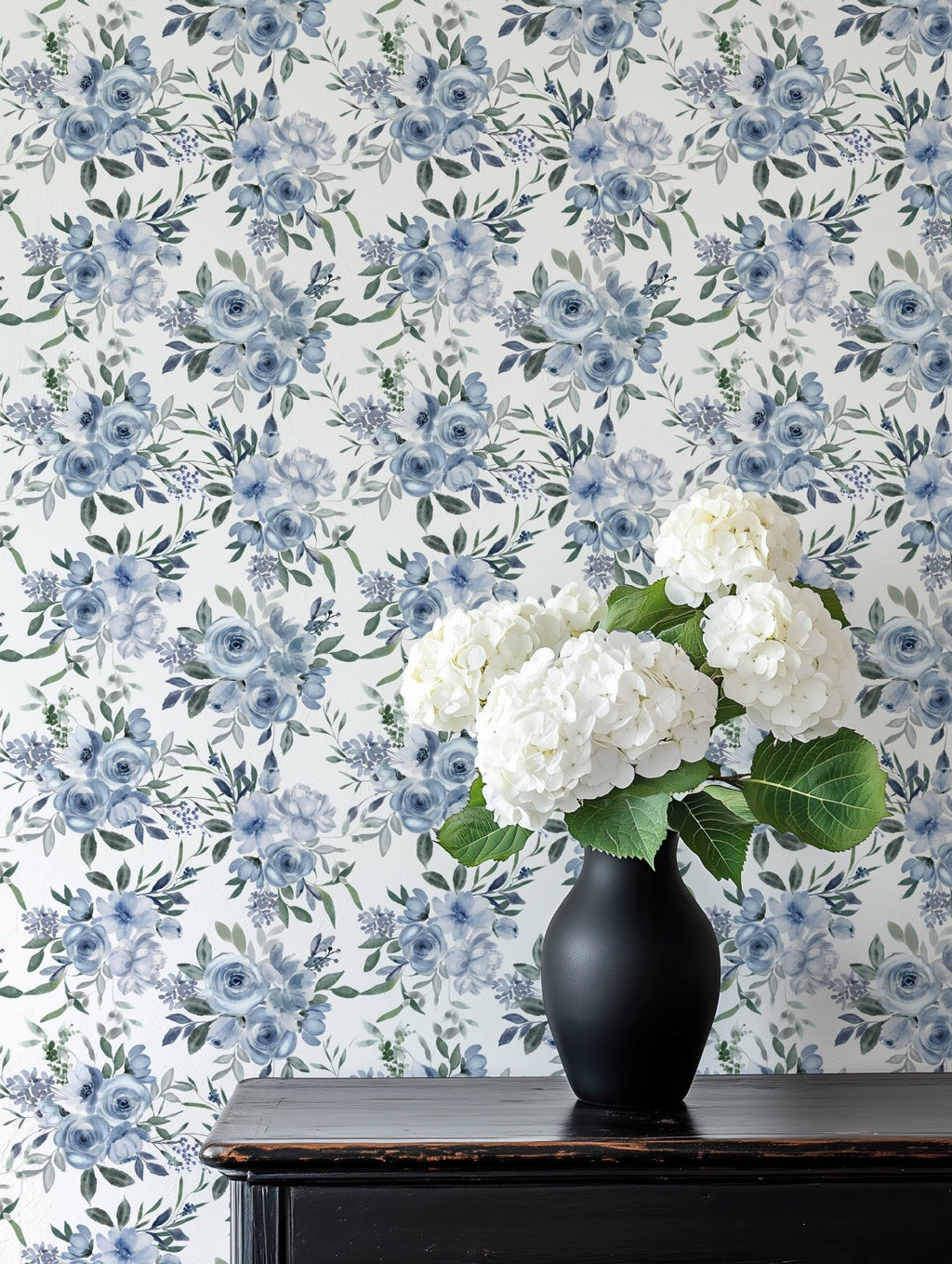 Charlotte Blue Roses Wallpaper - Hydrangea Lane Home