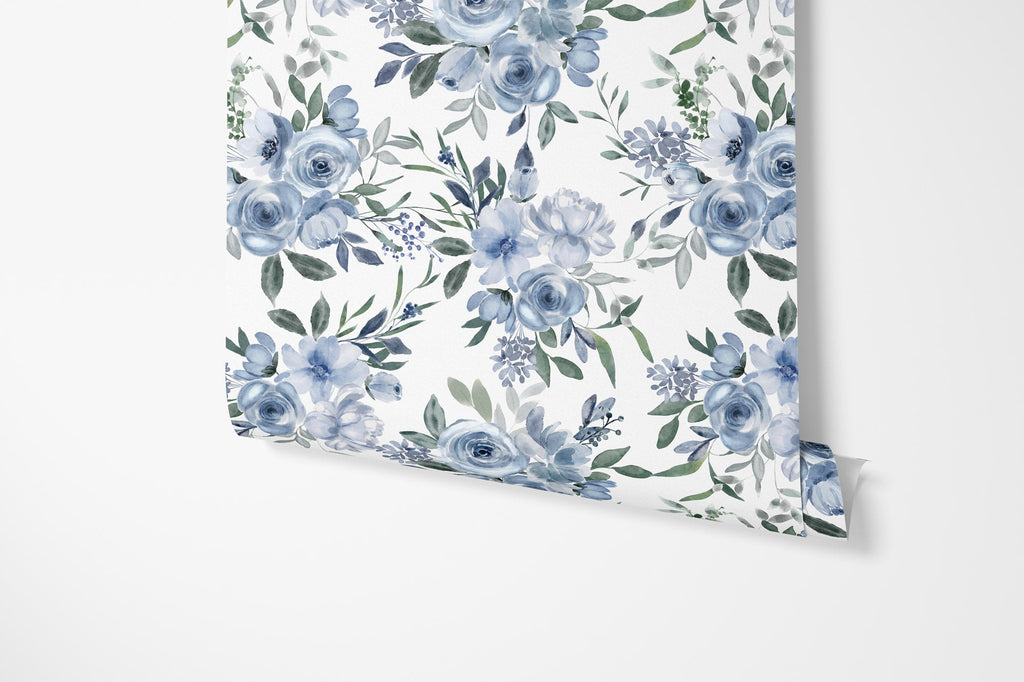 Charlotte Blue Roses Wallpaper - Hydrangea Lane Home