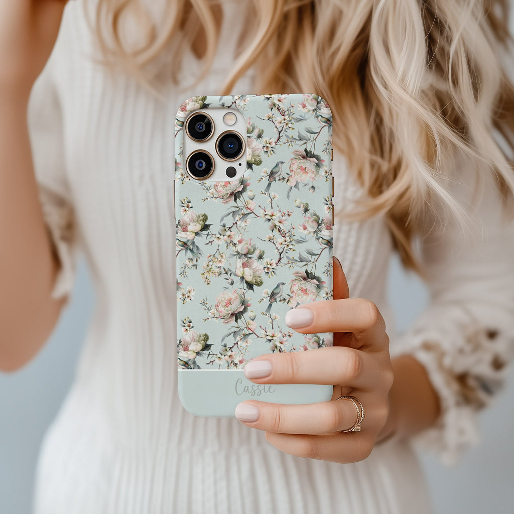 Chinoiserie Blossom MagSafe Tough iPhone Case - Eau de Nil - Hydrangea Lane Home