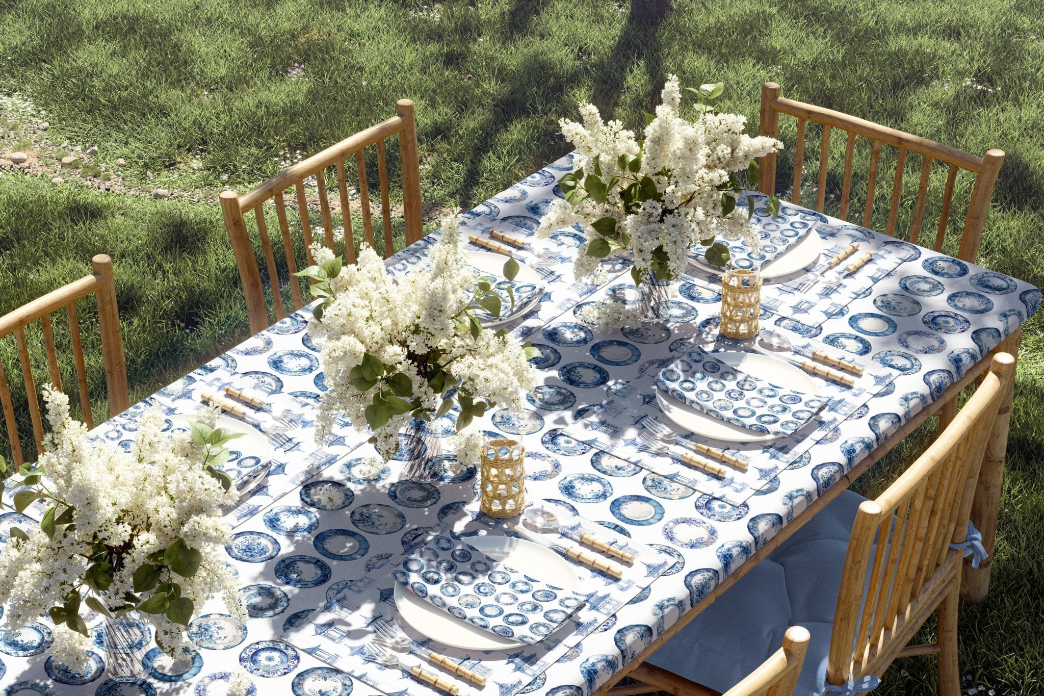 Chinoiserie Blue and White Plates Fabric - Hydrangea Lane Home