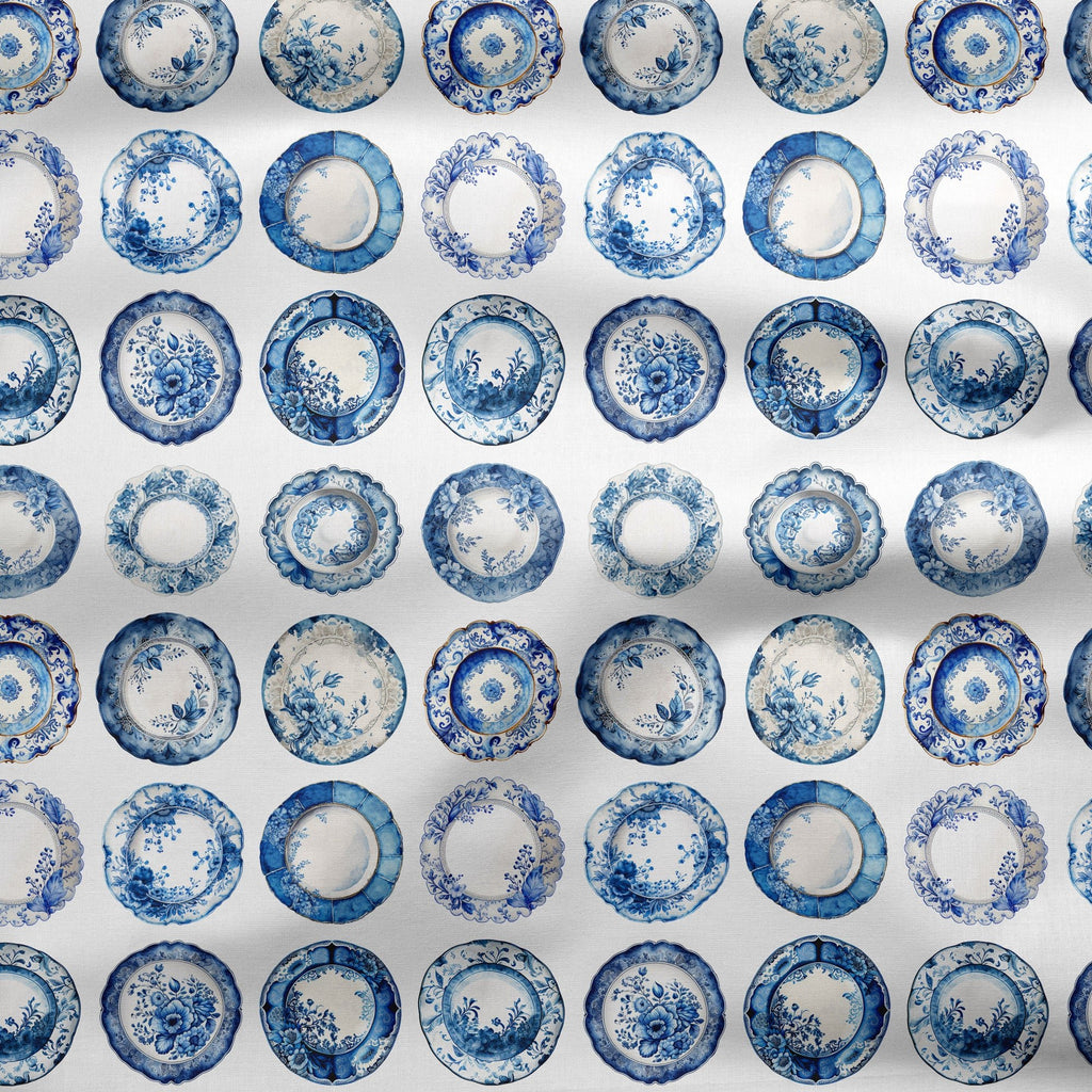 Chinoiserie Blue and White Plates Fabric - Hydrangea Lane Home