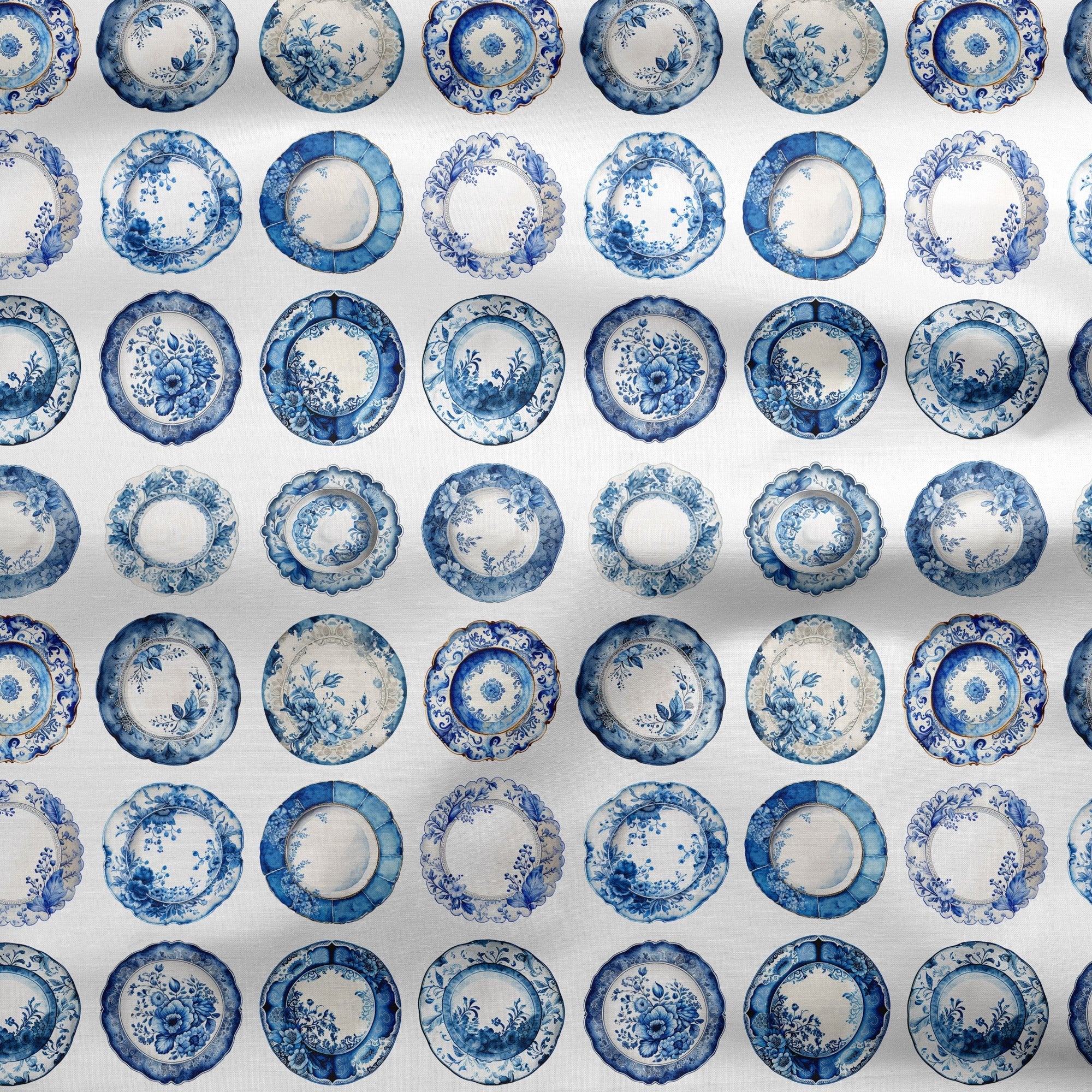 Chinoiserie Blue and White Plates Fabric - Hydrangea Lane Home